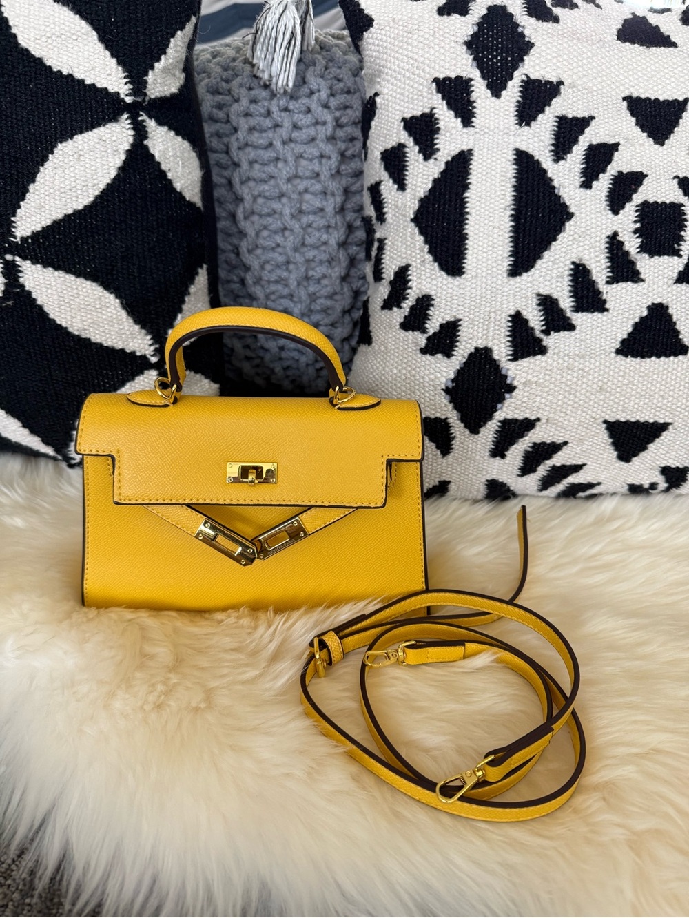 Yellow Top-Handle Crossbody Bag with Gold Hardware
